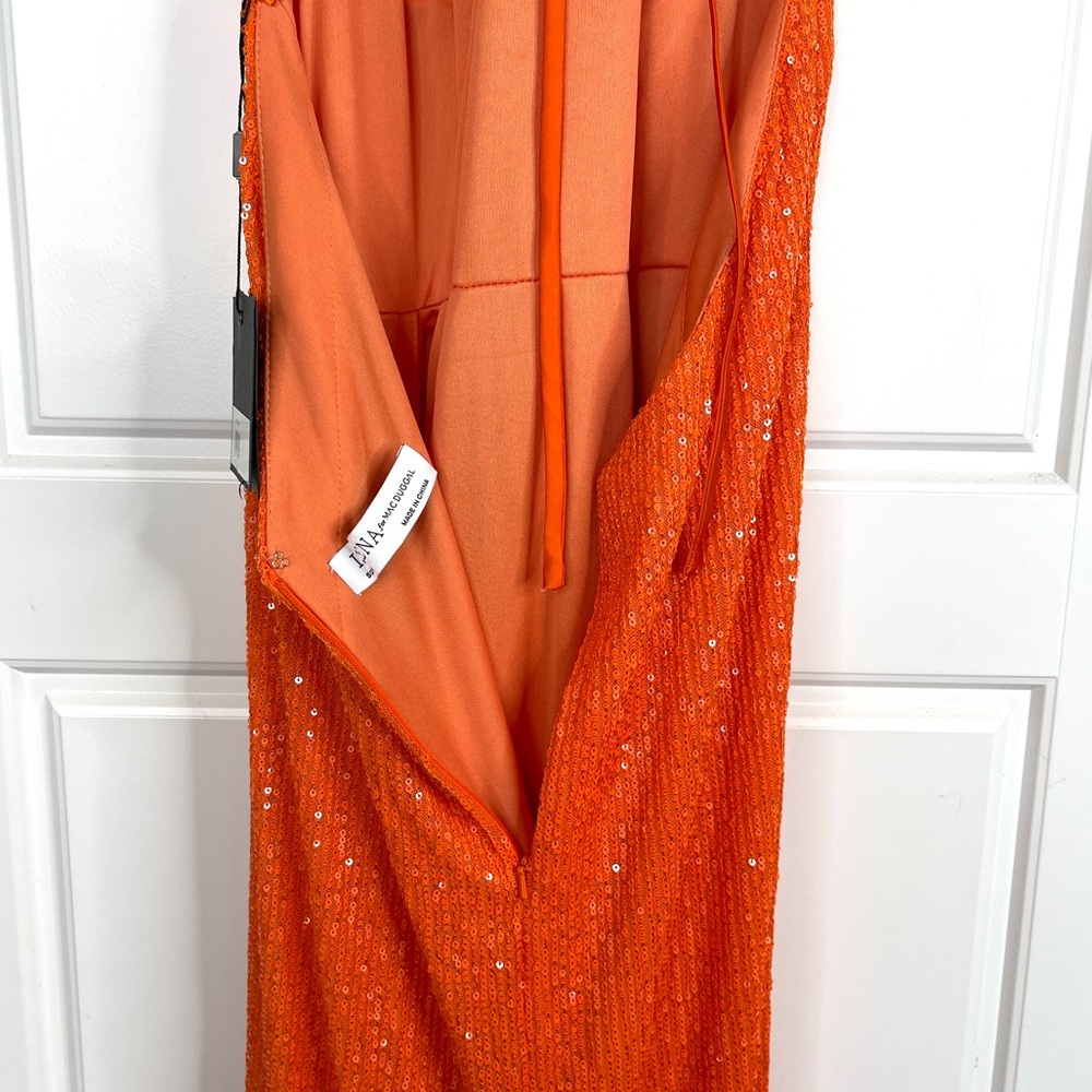 IEENA FOR MAC DUGGAL Sequined Halter Gown NEW Size 8 Tangerine Orange Dress - Picture 11 of 15